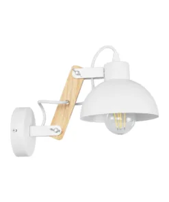 GloboStar® GRANT 00903 Μοντέρνο Επιτοίχιο Φωτιστικό Απλίκα Μονόφωτο 1 x E27 IP20 Λευκό Μέταλλο με Μπεζ Ξύλο - Μ15 x Π23 x Υ22cm 12 00903 4