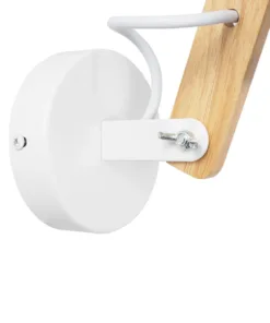 GloboStar® GRANT 00903 Μοντέρνο Επιτοίχιο Φωτιστικό Απλίκα Μονόφωτο 1 x E27 IP20 Λευκό Μέταλλο με Μπεζ Ξύλο - Μ15 x Π23 x Υ22cm 14 00903 6