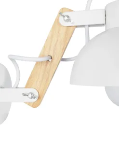 GloboStar® GRANT 00903 Μοντέρνο Επιτοίχιο Φωτιστικό Απλίκα Μονόφωτο 1 x E27 IP20 Λευκό Μέταλλο με Μπεζ Ξύλο - Μ15 x Π23 x Υ22cm 15 00903 7