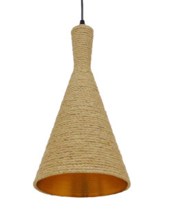 GLOBOSTAR® SHANGHAI 00918 Boho Κρεμαστό Φωτιστικό Οροφής με Ντουί 1 x E27 AC 220-240V IP20 - Μπεζ & Χρυσό - Μ19 x Π19 x Υ38cm 14 00918 6