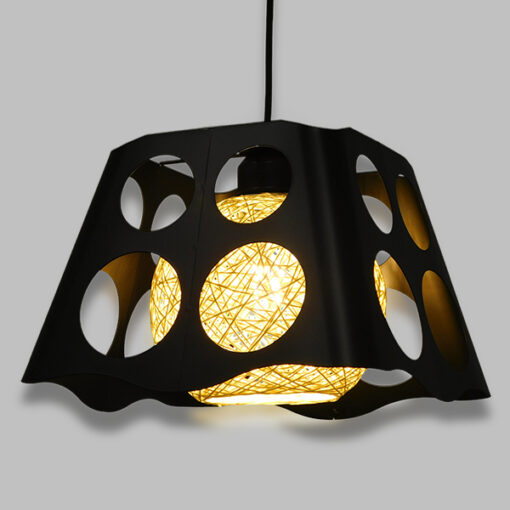 GloboStar® GLOBOSTAR® CARTER 00962 Μοντέρνο Κρεμαστό Φωτιστικό Οροφής με Ντουί 1 x E27 AC 220-240V IP20 - Μαύρο & Μπεζ - Μ28 x Π28 x Υ22cm