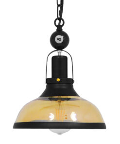 GLOBOSTAR® BILLIARD 00971 Vintage Κρεμαστό Φωτιστικό Οροφής με Ντουί 1 x E27 AC 220-240V IP20 - Mαύρο & Μελί - Μ25 x Π25 x Υ29cm 12 00971 4
