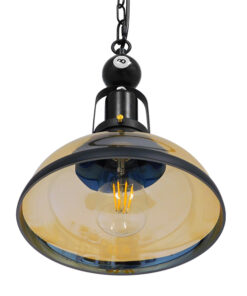 GLOBOSTAR® BILLIARD 00971 Vintage Κρεμαστό Φωτιστικό Οροφής με Ντουί 1 x E27 AC 220-240V IP20 - Mαύρο & Μελί - Μ25 x Π25 x Υ29cm 14 00971 6