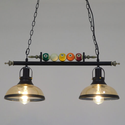 GloboStar® GLOBOSTAR® BILLIARD 00972 Vintage Κρεμαστό Φωτιστικό Οροφής με Ντουί 2 x E27 AC 220-240V IP20 - Mαύρο & Μελί - Μ71 x Π25 x Υ30cm
