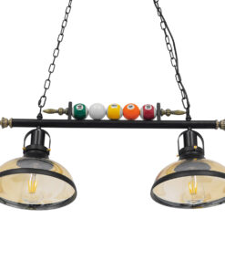 GLOBOSTAR® BILLIARD 00972 Vintage Κρεμαστό Φωτιστικό Οροφής με Ντουί 2 x E27 AC 220-240V IP20 - Mαύρο & Μελί - Μ71 x Π25 x Υ30cm 14 00972 6