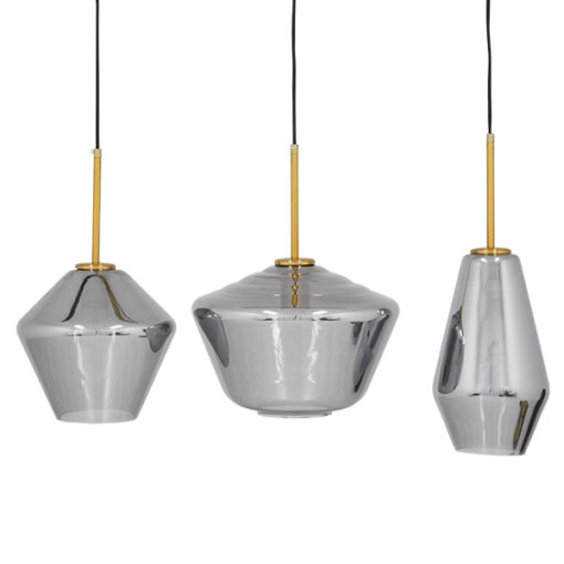 GloboStar® GLOBOSTAR® AMARIS 00975 Μοντέρνο Κρεμαστό Φωτιστικό Οροφής με Ντουί 3 x E27 AC 220-240V IP20 - Χρυσό & Ασημί - Μ75 x Π30 x Υ30cm