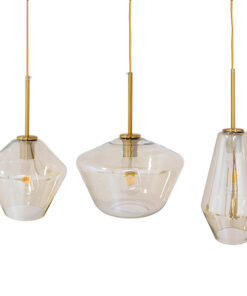 GloboStar® GLOBOSTAR® AMARIS 00977 Μοντέρνο Κρεμαστό Φωτιστικό Οροφής με Ντουί 3 x E27 AC 220-240V IP20 - Χρυσό & Μελί - Μ75 x Π30 x Υ30cm