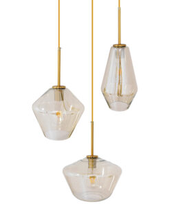 GloboStar® GLOBOSTAR® AMARIS 00978 Μοντέρνο Κρεμαστό Φωτιστικό Οροφής με Ντουί 3 x E27 AC 220-240V IP20 - Χρυσό Πλατίνα & Μελί - Μ50 x Π50 x Υ30cm