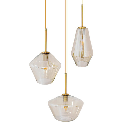 GloboStar® GLOBOSTAR® AMARIS 00978 Μοντέρνο Κρεμαστό Φωτιστικό Οροφής με Ντουί 3 x E27 AC 220-240V IP20 - Χρυσό Πλατίνα & Μελί - Μ50 x Π50 x Υ30cm