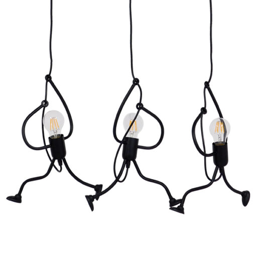GloboStar® GLOBOSTAR® LITTLE MAN 00980 Μοντέρνο Κρεμαστό Φωτιστικό Οροφής με Ντουί 3 x E27 AC 220-240V IP20 - Μαύρο - Μ70 x Π10 x Υ105cm