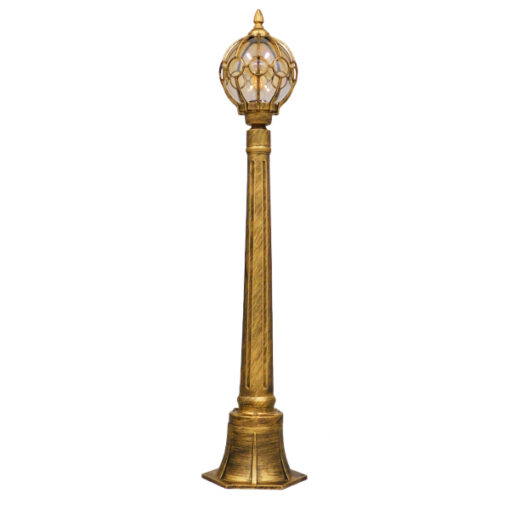 GloboStar® GloboStar® ETOILE 00985 Vintage Φωτιστικό Κολωνάκι Κήπου Μονόφωτο 1 x E27 Μπρονζέ Χρυσό Μεταλλικό Πλέγμα με Μελί Γυάλινη Μπάλα D18 x H102cm