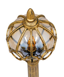 GloboStar® ETOILE 00985 Vintage Φωτιστικό Κολωνάκι Κήπου Μονόφωτο 1 x E27 Μπρονζέ Χρυσό Μεταλλικό Πλέγμα με Μελί Γυάλινη Μπάλα D18 x H102cm 10 00985 4