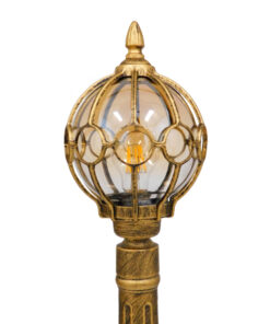 GloboStar® ETOILE 00985 Vintage Φωτιστικό Κολωνάκι Κήπου Μονόφωτο 1 x E27 Μπρονζέ Χρυσό Μεταλλικό Πλέγμα με Μελί Γυάλινη Μπάλα D18 x H102cm 11 00985 5