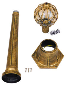 GloboStar® ETOILE 00985 Vintage Φωτιστικό Κολωνάκι Κήπου Μονόφωτο 1 x E27 Μπρονζέ Χρυσό Μεταλλικό Πλέγμα με Μελί Γυάλινη Μπάλα D18 x H102cm 13 00985 7