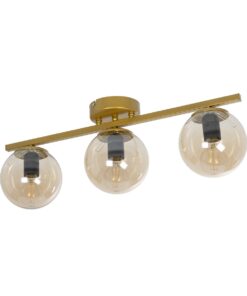 GloboStar® GloboStar® RADIAM 201-0066 Vintage Φωτιστικό Οροφής Ράγα Τρίφωτο 3 x E27 IP20 Χρυσό Μέταλλο με Διάφανο Γυαλί - Μ61 x Π15 x Υ19cm