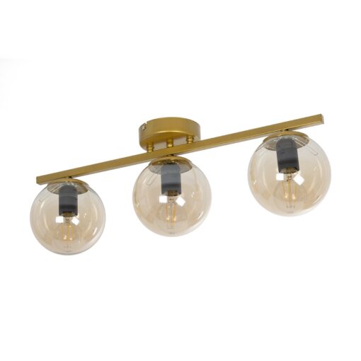 GloboStar® GloboStar® RADIAM 201-0066 Vintage Φωτιστικό Οροφής Ράγα Τρίφωτο 3 x E27 IP20 Χρυσό Μέταλλο με Διάφανο Γυαλί - Μ61 x Π15 x Υ19cm