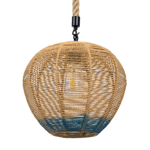 GloboStar® GLOBOSTAR® SIMON 00726 Boho Κρεμαστό Φωτιστικό Οροφής με Ντουί 1 x E27 AC 220-240V IP20 - Μπεζ & Μπλε - Μ30 x Π30 x Υ30cm