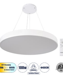 GloboStar® GLOBOSTAR® BURTON 61205-P Μοντέρνο Κρεμαστό Φωτιστικό Οροφής LED 100W 11020lm 120° AC 220-240V IP20 Ρυθμιζόμενο Λευκό CCT με Χειριστήριο από 2700K έως 6000K Dimmable - Lumileds SMD Chip - Λευκό - Μ80 x Π80 x Υ8cm - 3 Χρόνια Εγγύηση