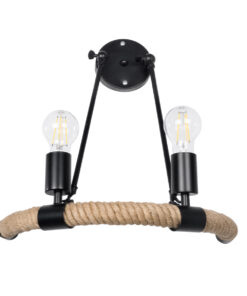 GloboStar® CROWN 01002 Vintage Επιτοίχιο Φωτιστικό Απλίκα Δίφωτο 2 x E27 IP20 Μαύρο Μέταλλο με Μπεζ Σχοινί - Μ41 x Π24 x Υ40cm 10 01002 5