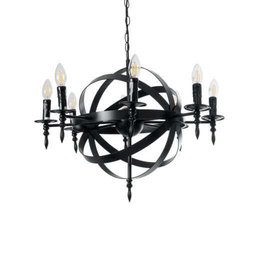 GloboStar® GLOBOSTAR® ESTELLE 01003 Vintage Κρεμαστό Φωτιστικό Οροφής με Ντουί 8 x E14 AC 220-240V IP20 - Μαύρο - Μ65 x Π65 x Y50cm