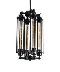 GloboStar® GLOBOSTAR® TUBING 01013 Vintage Κρεμαστό Φωτιστικό Οροφής με Ντουί 4 x E27 AC 220-240V IP20 - Μαύρο - Μ27 x Π27 x Y47cm