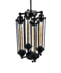 GLOBOSTAR® TUBING 01013 Vintage Κρεμαστό Φωτιστικό Οροφής με Ντουί 4 x E27 AC 220-240V IP20 - Μαύρο - Μ27 x Π27 x Y47cm 16 01013 7