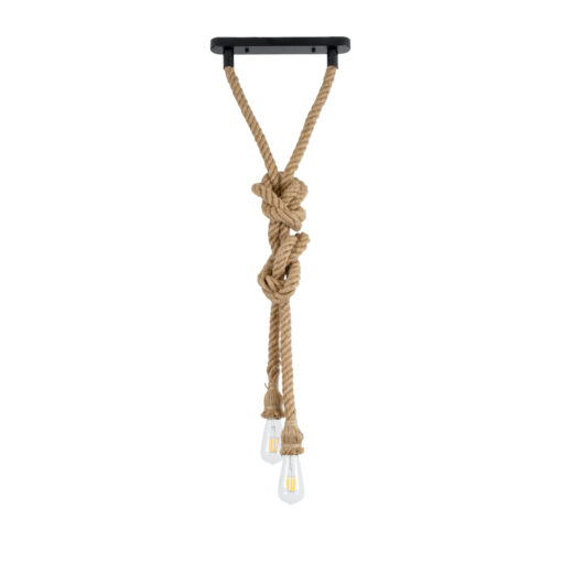 GloboStar® GLOBOSTAR® ROPE 01019 Boho Κρεμαστό Φωτιστικό Οροφής με Ντουί 2 x E27 AC 220-240V IP20 - Μπεζ - Μ38 x Π3.5 x Υ200cm