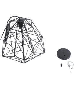 GLOBOSTAR® GRID 01022 Vintage Κρεμαστό Φωτιστικό Οροφής με Ντουί 1 x E27 AC 220-240V IP20 - Μαύρο - Μ40 x Π40 x Υ33cm 20 01022 11