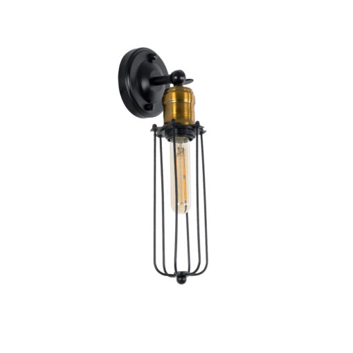 GloboStar® GLOBOSTAR® CATEL 01055 Vintage Φωτιστικό Τοίχου - Απλίκα με Ντουί 1 x E27 AC 220-240V IP20 - Μαύρο & Χρυσό - Μ11 x Π10.5 x Υ36cm