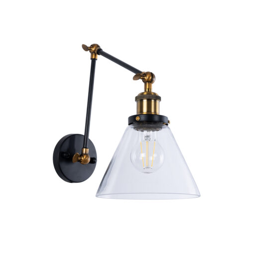 GloboStar® GLOBOSTAR® BINGLEY 01068 Vintage Φωτιστικό Τοίχου - Απλίκα με Ντουί 1 x E27 AC 220-240V IP20 - Διάφανο & Χρυσό - Μ18 x Π40 x Υ43cm