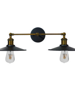 GloboStar® GLOBOSTAR® MINIMALL 01069 Vintage Φωτιστικό Τοίχου - Απλίκα με Ντουί 2 x E27 AC 220-240V IP20 - Μαύρο & Χρυσό - Μ30 x Π60 x Υ18cm