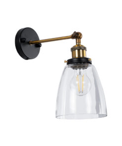 GloboStar® GloboStar® LYDIA 01071 Vintage Επιτοίχιο Φωτιστικό Απλίκα Μονόφωτο 1 x E27 IP20 Μαύρο & Χρυσό Μέταλλο με Διάφανο Γυαλί - Μ14 x Π26 x Υ30cm