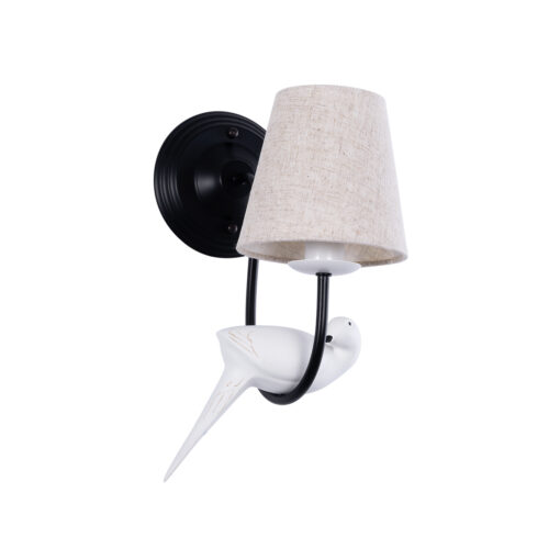 GloboStar® GloboStar® DOVE 01084 Vintage Επιτοίχιο Φωτιστικό Απλίκα Μονόφωτο 1 x E14 IP20 Μαύρο & Λευκό Μέταλλο με Μπεζ Ύφασμα - Μ30 x Π15 x Υ36cm