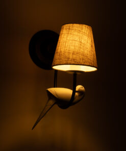 Alternative view of GloboStar® DOVE 01084 Vintage Επιτοίχιο Φωτιστικό Απλίκα Μονόφωτο 1 x E14 IP20 Μαύρο & Λευκό Μέταλλο με Μπεζ Ύφασμα - Μ30 x Π15 x Υ36cm