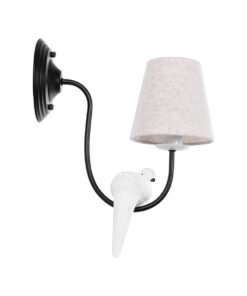 GloboStar® DOVE 01084 Vintage Επιτοίχιο Φωτιστικό Απλίκα Μονόφωτο 1 x E14 IP20 Μαύρο & Λευκό Μέταλλο με Μπεζ Ύφασμα - Μ30 x Π15 x Υ36cm 12 01084 5