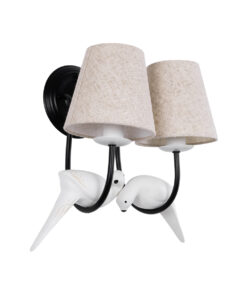 GloboStar® GloboStar® DOVE 01086 Vintage Επιτοίχιο Φωτιστικό Απλίκα Δίφωτο 2 x E14 IP20 Μαύρο & Λευκό Μέταλλο με Μπεζ Ύφασμα - Μ28 x Π28 x Υ30cm