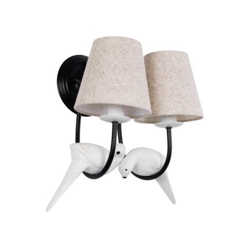 GloboStar® GloboStar® DOVE 01086 Vintage Επιτοίχιο Φωτιστικό Απλίκα Δίφωτο 2 x E14 IP20 Μαύρο & Λευκό Μέταλλο με Μπεζ Ύφασμα - Μ28 x Π28 x Υ30cm