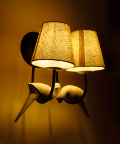 Alternative view of GloboStar® DOVE 01086 Vintage Επιτοίχιο Φωτιστικό Απλίκα Δίφωτο 2 x E14 IP20 Μαύρο & Λευκό Μέταλλο με Μπεζ Ύφασμα - Μ28 x Π28 x Υ30cm