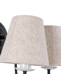 GloboStar® DOVE 01086 Vintage Επιτοίχιο Φωτιστικό Απλίκα Δίφωτο 2 x E14 IP20 Μαύρο & Λευκό Μέταλλο με Μπεζ Ύφασμα - Μ28 x Π28 x Υ30cm 13 01086 7