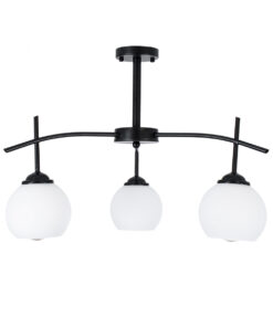 GloboStar® LUNA 01087 Μοντέρνο Φωτιστικό Οροφής Μπάλα Τριφωτο 3 x E27 IP20 Μαύρο Μέταλλο με Λευκό Γυαλί - Μ45 x Π45 x Υ40cm 12 01087 3