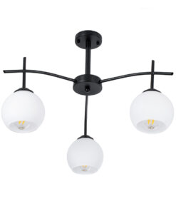 GloboStar® LUNA 01087 Μοντέρνο Φωτιστικό Οροφής Μπάλα Τριφωτο 3 x E27 IP20 Μαύρο Μέταλλο με Λευκό Γυαλί - Μ45 x Π45 x Υ40cm 13 01087 4