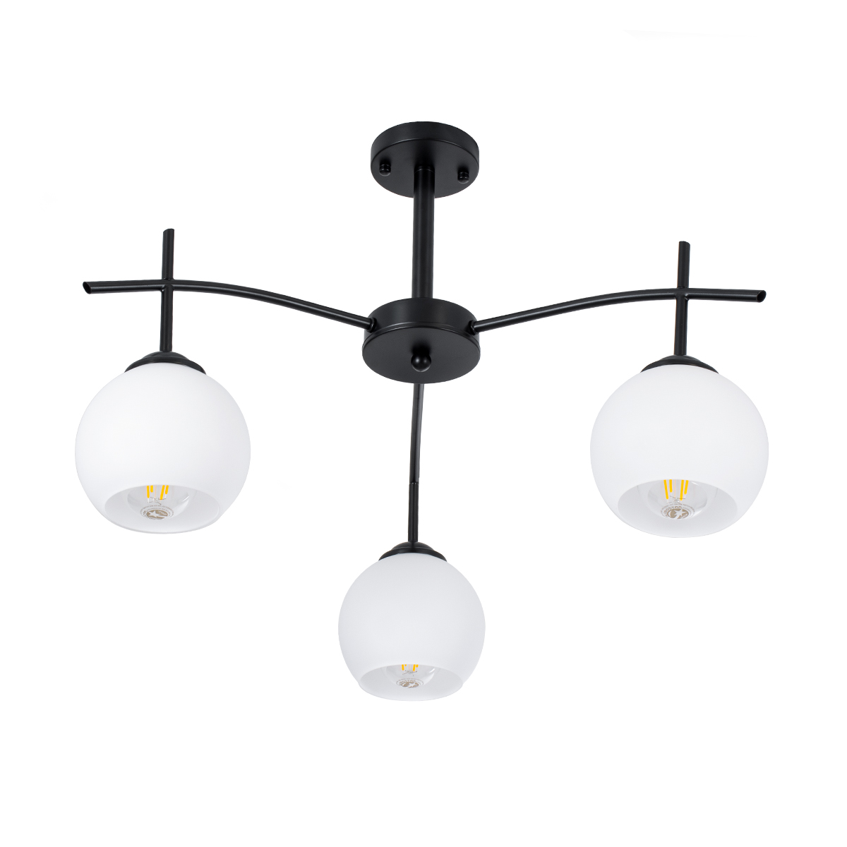 GloboStar® LUNA 01087 Μοντέρνο Φωτιστικό Οροφής Μπάλα Τριφωτο 3 x E27 IP20 Μαύρο Μέταλλο με Λευκό Γυαλί - Μ45 x Π45 x Υ40cm 6 GloboStar® LUNA 01087 Μοντέρνο Φωτιστικό Οροφής Μπάλα Τριφωτο 3 x E27 IP20 Μαύρο Μέταλλο με Λευκό Γυαλί - Μ45 x Π45 x Υ40cm - Image 4