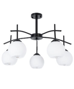 GloboStar® GloboStar® LUNA 01088 Μοντέρνο Φωτιστικό Οροφής Μπάλα Πολύφωτο 5 x E27 IP20 Μαύρο Μέταλλο με Λευκό Γυαλί - Μ60 x Π60 x Υ43cm