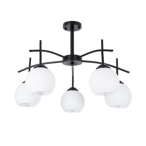 GloboStar® GloboStar® LUNA 01088 Μοντέρνο Φωτιστικό Οροφής Μπάλα Πολύφωτο 5 x E27 IP20 Μαύρο Μέταλλο με Λευκό Γυαλί - Μ60 x Π60 x Υ43cm