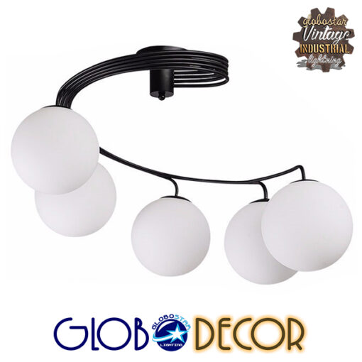 GloboStar® GLOBOSTAR® SELINA 01090 Μοντέρνο Φωτιστικό Οροφής με Ντουί 5 x E27 AC 220-240V IP20 - Μαύρο & Λευκό - Μ63 x Π63 x Υ47cm