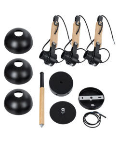 GloboStar® OLD SCHOOL 01093 Μοντέρνο Φωτιστικό Οροφής Καμπάνα Τρίφωτο 3 x E27 IP20 Μαύρο Μέταλλο με Μπεζ Ξύλο - Μ75 x Π75 x Υ35cm 19 01093 10