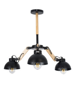 GloboStar® GloboStar® OLD SCHOOL 01093 Μοντέρνο Φωτιστικό Οροφής Καμπάνα Τρίφωτο 3 x E27 IP20 Μαύρο Μέταλλο με Μπεζ Ξύλο - Μ75 x Π75 x Υ35cm