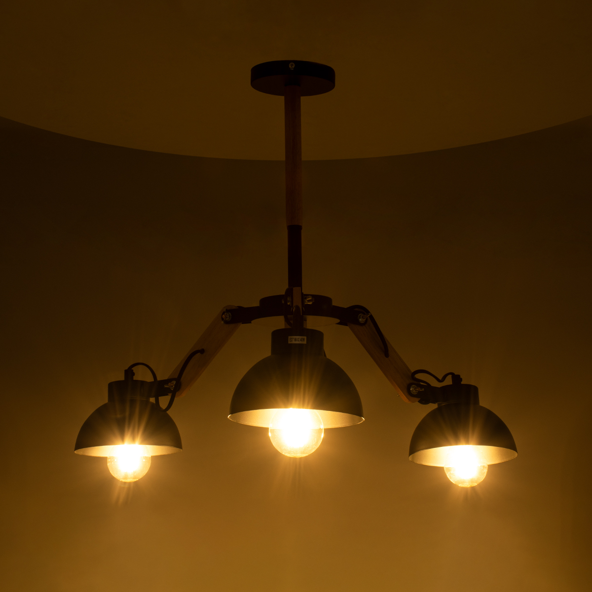 GloboStar® OLD SCHOOL 01093 Μοντέρνο Φωτιστικό Οροφής Καμπάνα Τρίφωτο 3 x E27 IP20 Μαύρο Μέταλλο με Μπεζ Ξύλο - Μ75 x Π75 x Υ35cm 4 GloboStar® OLD SCHOOL 01093 Μοντέρνο Φωτιστικό Οροφής Καμπάνα Τρίφωτο 3 x E27 IP20 Μαύρο Μέταλλο με Μπεζ Ξύλο - Μ75 x Π75 x Υ35cm - Image 2