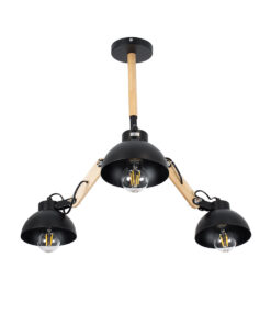GloboStar® OLD SCHOOL 01093 Μοντέρνο Φωτιστικό Οροφής Καμπάνα Τρίφωτο 3 x E27 IP20 Μαύρο Μέταλλο με Μπεζ Ξύλο - Μ75 x Π75 x Υ35cm 13 01093 4