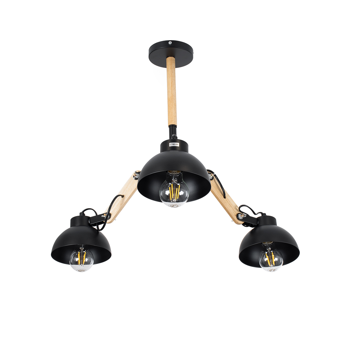 GloboStar® OLD SCHOOL 01093 Μοντέρνο Φωτιστικό Οροφής Καμπάνα Τρίφωτο 3 x E27 IP20 Μαύρο Μέταλλο με Μπεζ Ξύλο - Μ75 x Π75 x Υ35cm 5 GloboStar® OLD SCHOOL 01093 Μοντέρνο Φωτιστικό Οροφής Καμπάνα Τρίφωτο 3 x E27 IP20 Μαύρο Μέταλλο με Μπεζ Ξύλο - Μ75 x Π75 x Υ35cm - Image 3